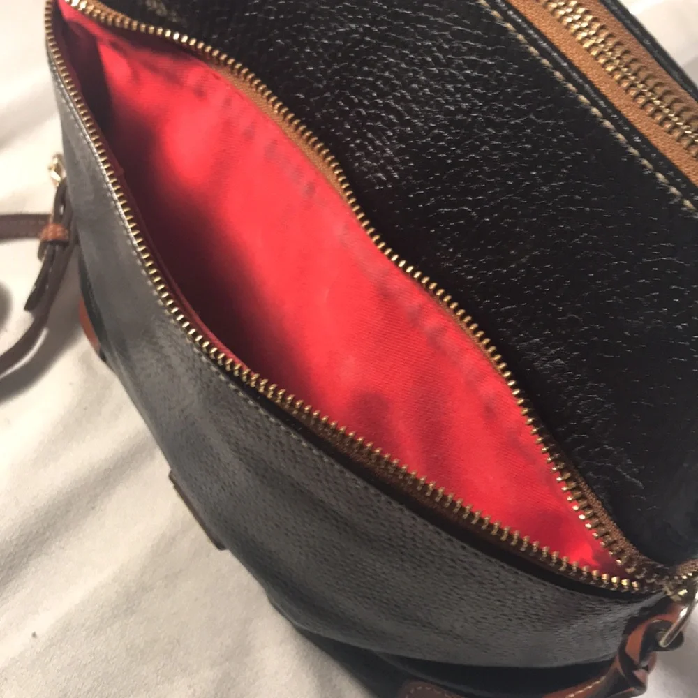 Dooney & Bourke Black and Brown Contrast Pebble Grain Leather Crossbody Bag